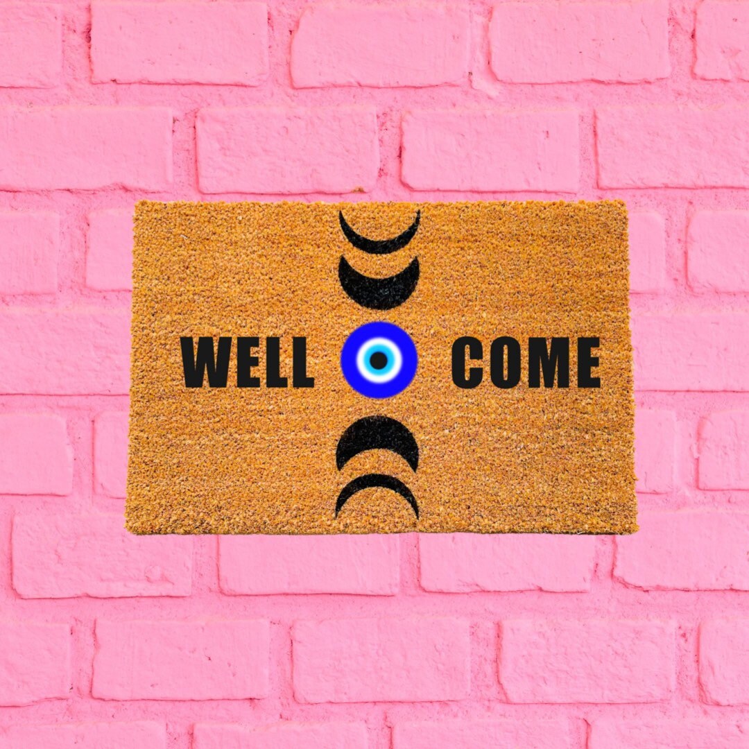 Evil Eye Welcome Moon Phases Doormat, Welcome Door mat, Moon Phases Doormat