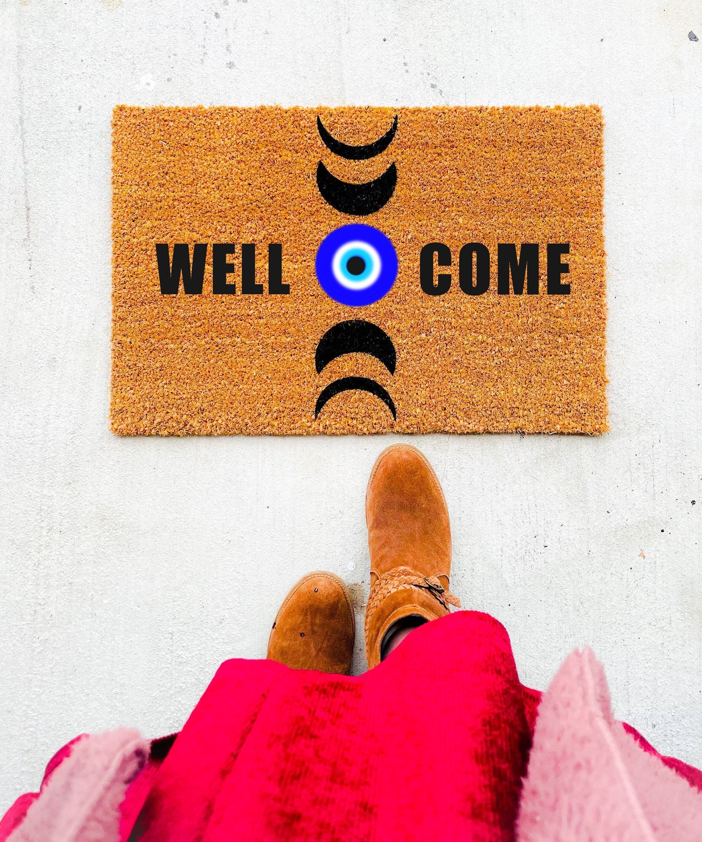 Evil Eye Welcome Moon Phases Doormat, Welcome Door mat, Moon Phases Doormat