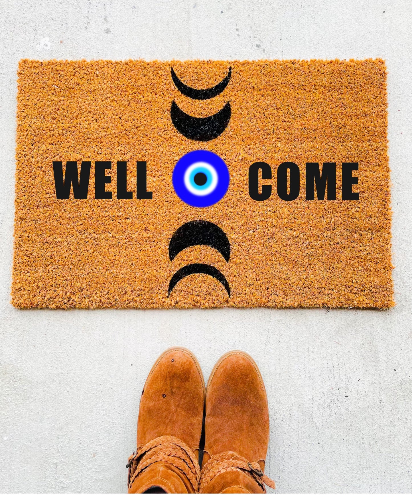 Evil Eye Welcome Moon Phases Doormat, Welcome Door mat, Moon Phases Doormat