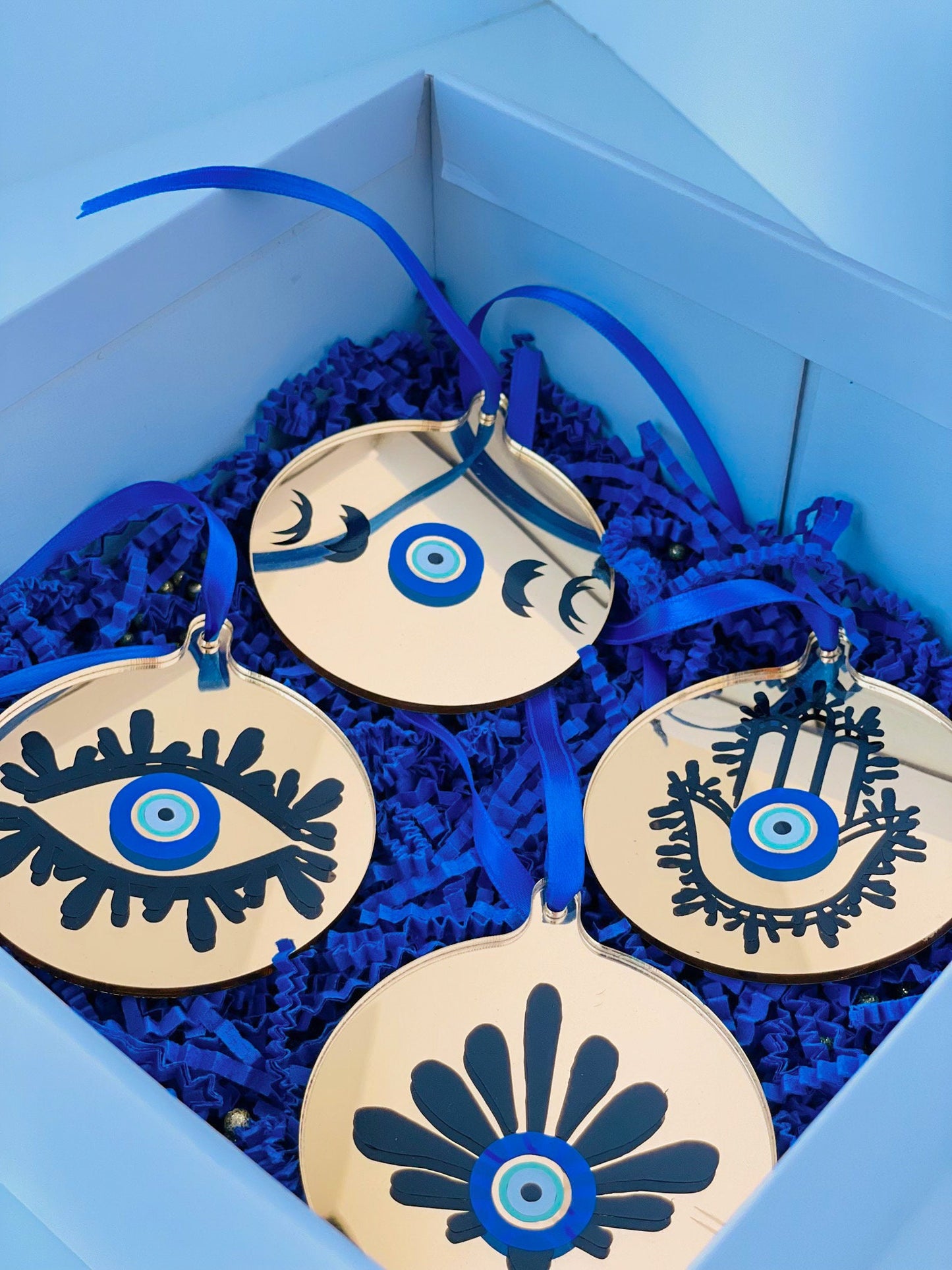 Evil Eye Mirrored Gold Ornament, Evil Eye Ornament, Gold Ornament, Mirror Ornament