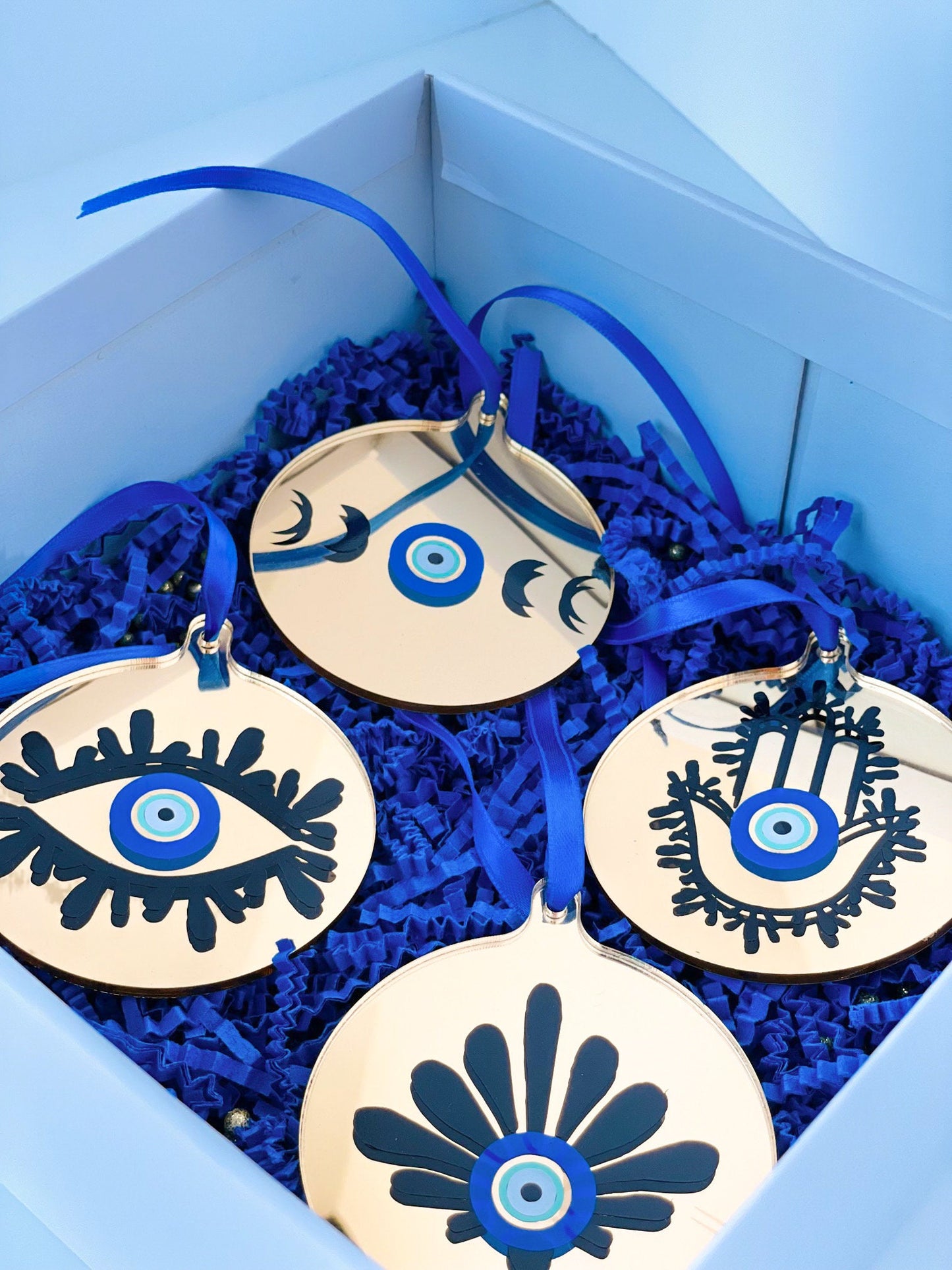 Evil Eye Mirrored Gold Ornament, Evil Eye Ornament, Gold Ornament, Mirror Ornament