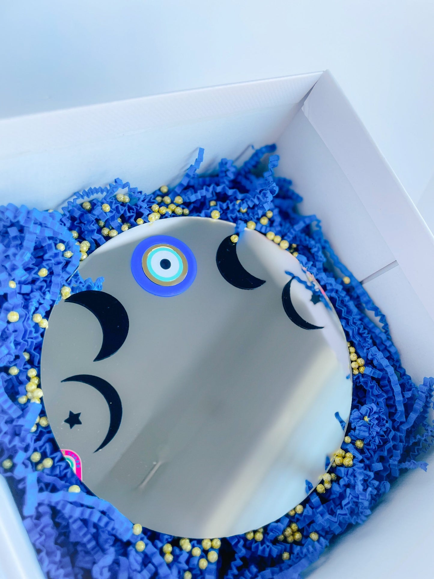 Moon Phases With Evil Eye Handmade Mirror, Moon Phases Mirror, Evil Eye Mirror, Gold Mirror