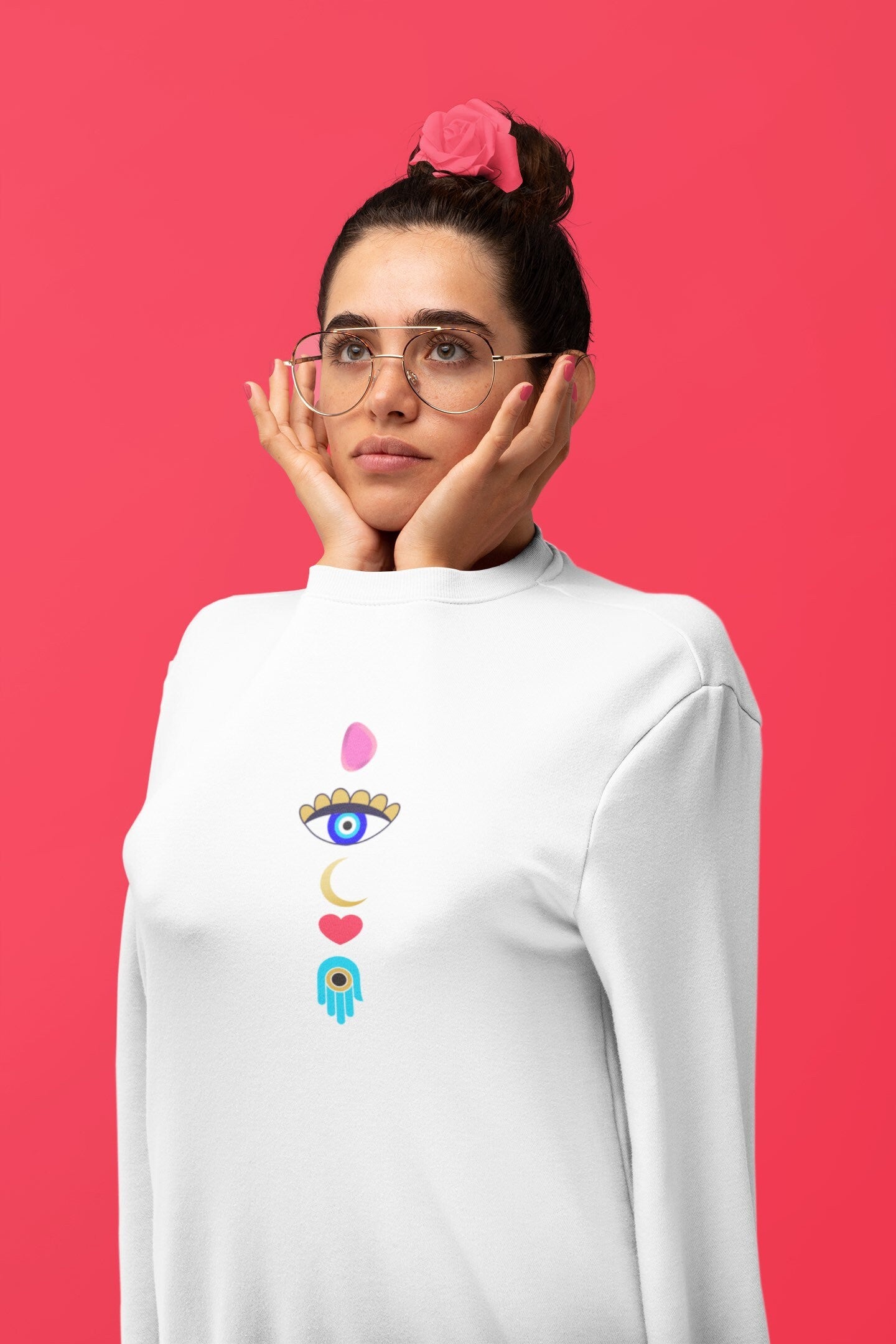 Evil Eye Hamsa Hand Good Luck Sweatshirt, Boho Top, Mediterranean T shirt, Evil Eye Sweatshirt