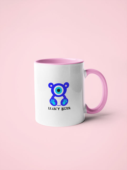 Evil Eye Lucky Bear Mug Evil Eye Mug Funny Mug Pink Mug Mug with Color Inside