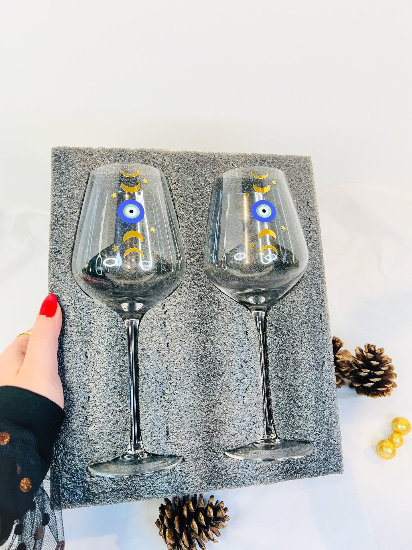 Evil Eye Moon Phases Wine Glass Set Gift Set Wine Glasses Set