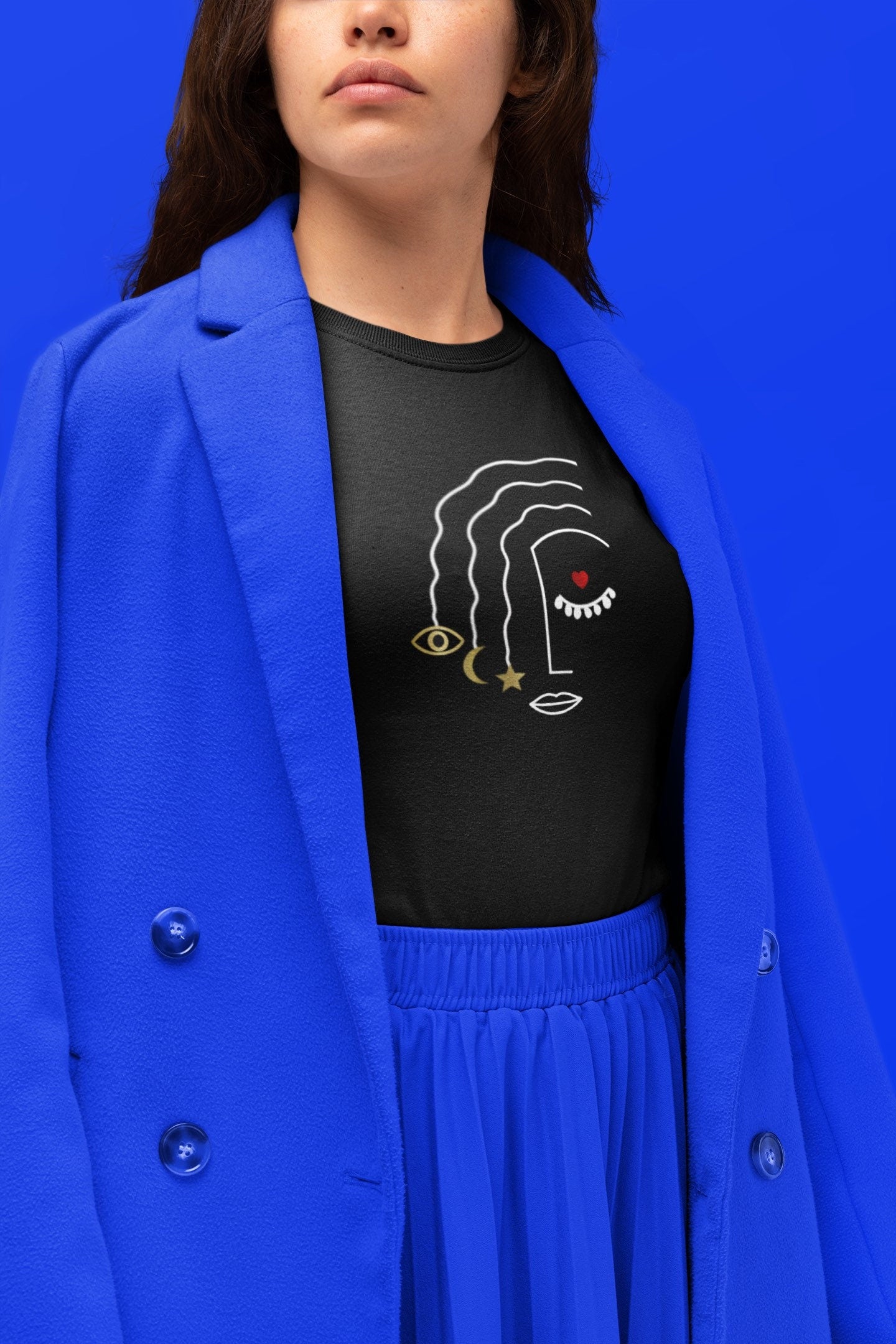 Woman Face T-shirt, Moon T shirt, Star Face T shirt, Woman Face Eye T shirt