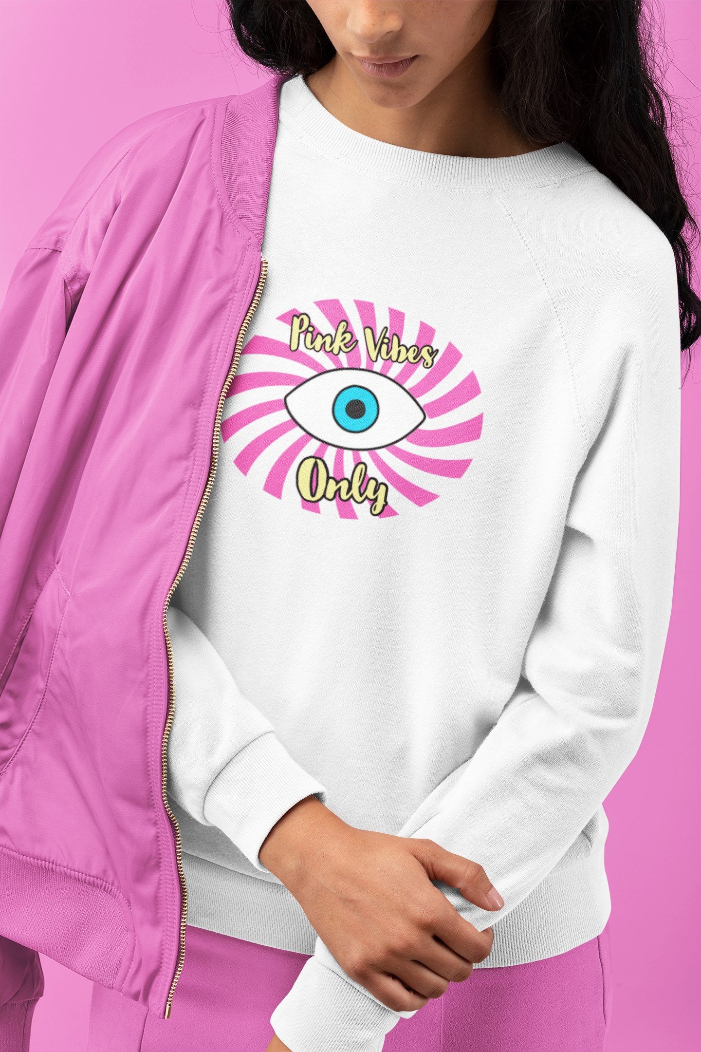 Pink Vibes Only Sweatshirt, Evil Eye Sweatshirt, Good Vibes Sweatshirt