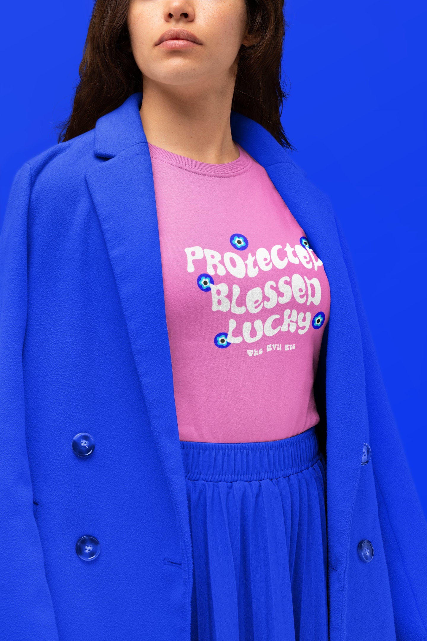 Protected, Blessed, Lucky, The Evil Eye T shirt, Curved Tshirt