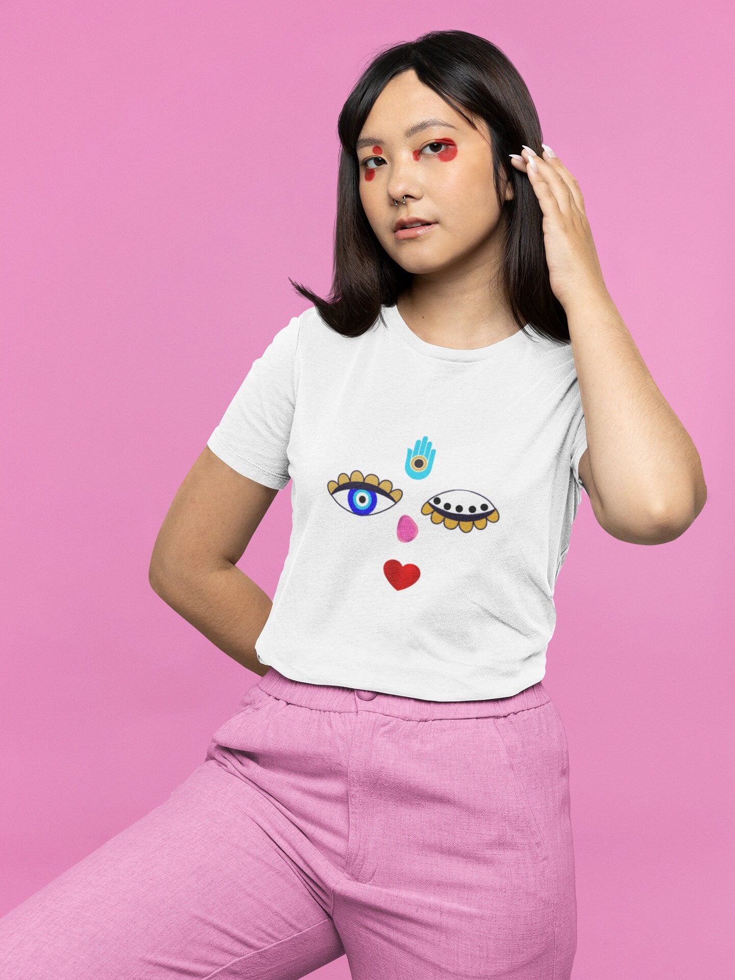 Good Vibes Elements T shirt, Evil Eye T shirt, Hamsa Hand T shirt, Woman Face T shirt