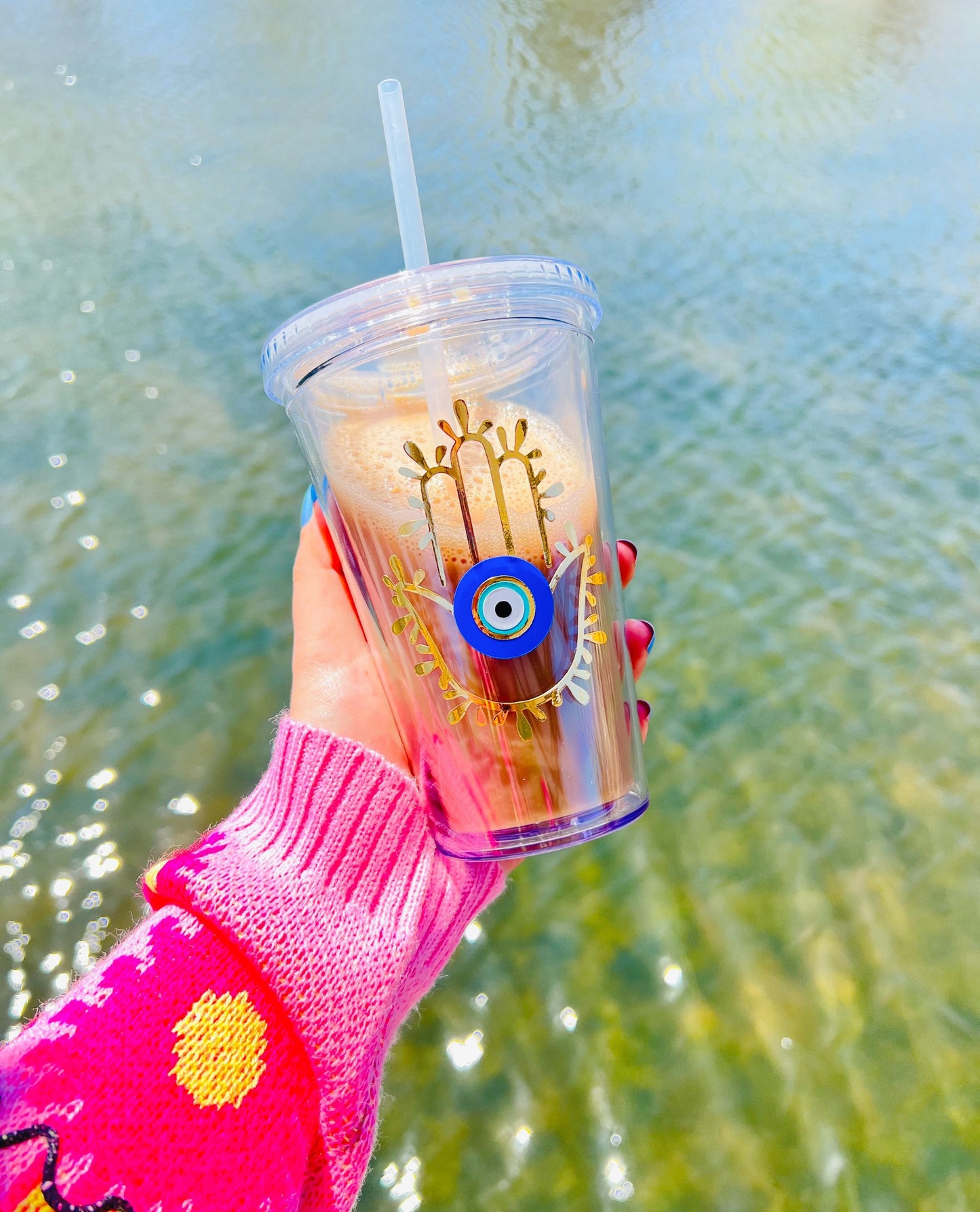 Hamsa Hand With Evil Eye Tumbler, Evil Eye Tumbler, Hamsa Hand Tumbler