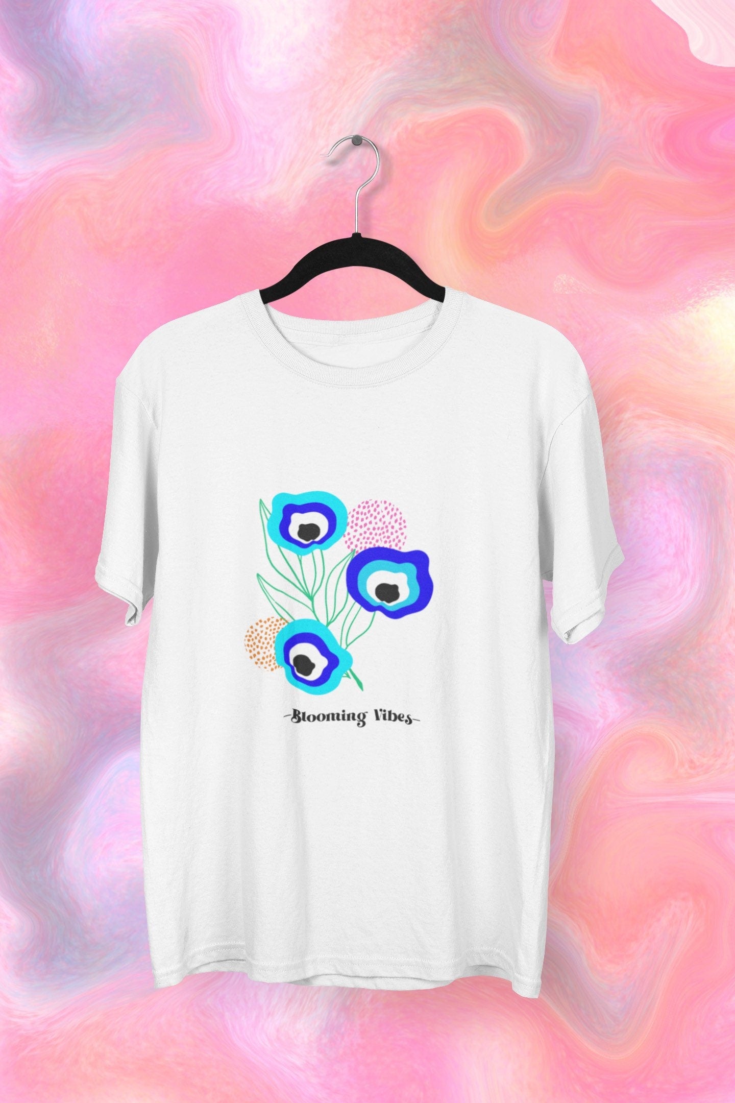 Blooming Vibes, Evil Eye T shirt, Floral T shirt