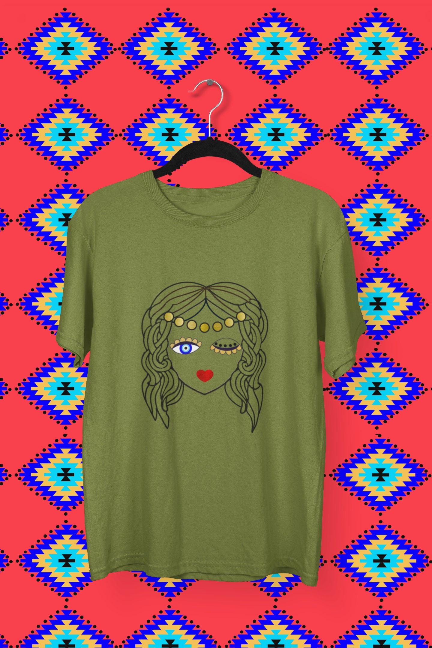 Evil Eye Woman Face Tops, Evil Eye T shirt, Cultural Tops