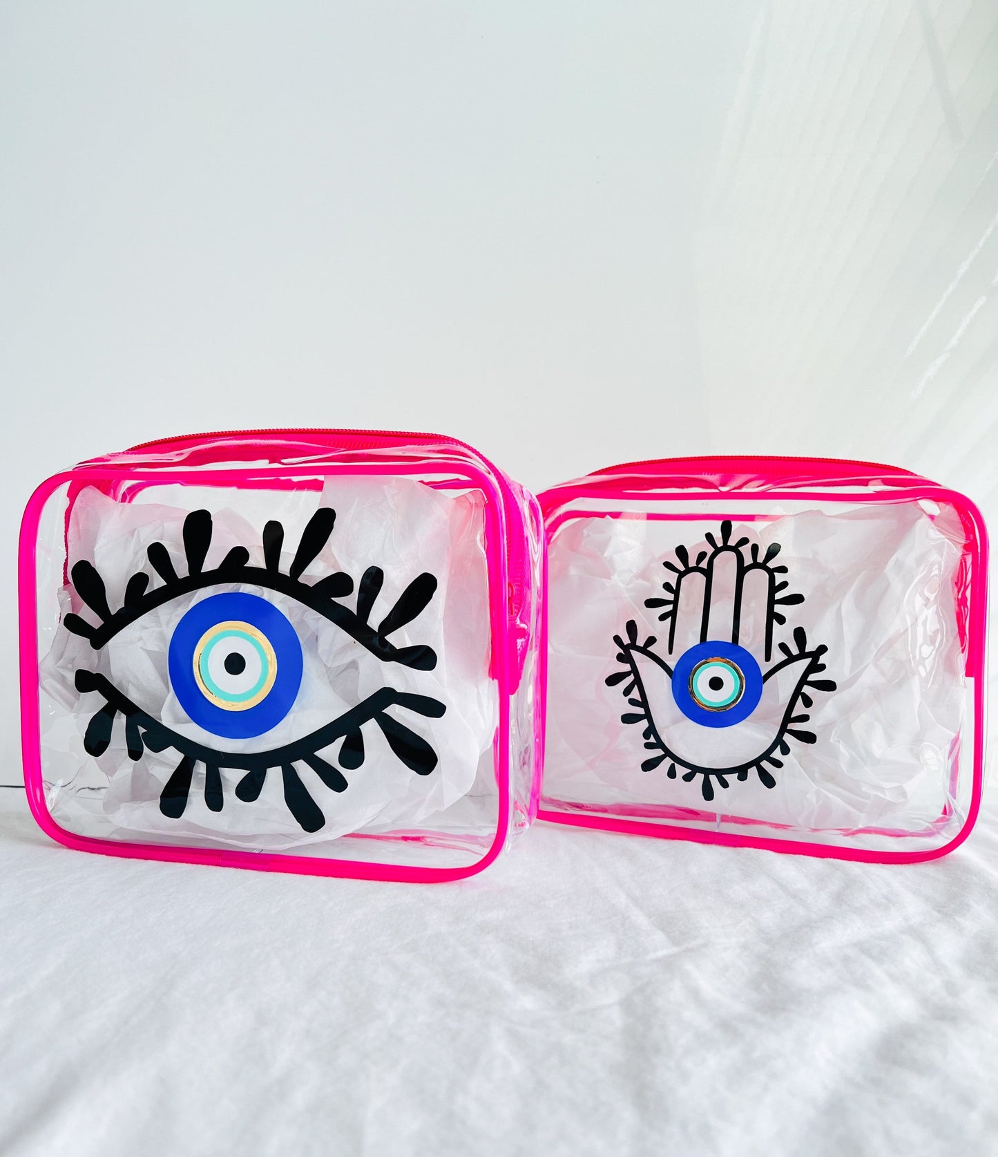 Amida Eye Makeup Bag, Evil Eye Makeup Bag, Hamsa Hand Makeup Bag, Pink Custom Makeup Bag