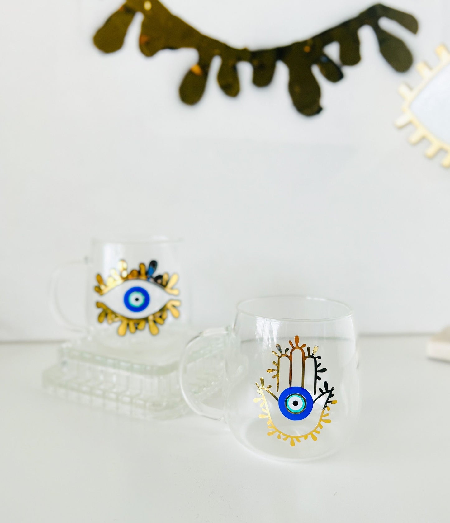 Evil Eye Design Hamsa Hand Glass Latte Mug Amida By Zaa