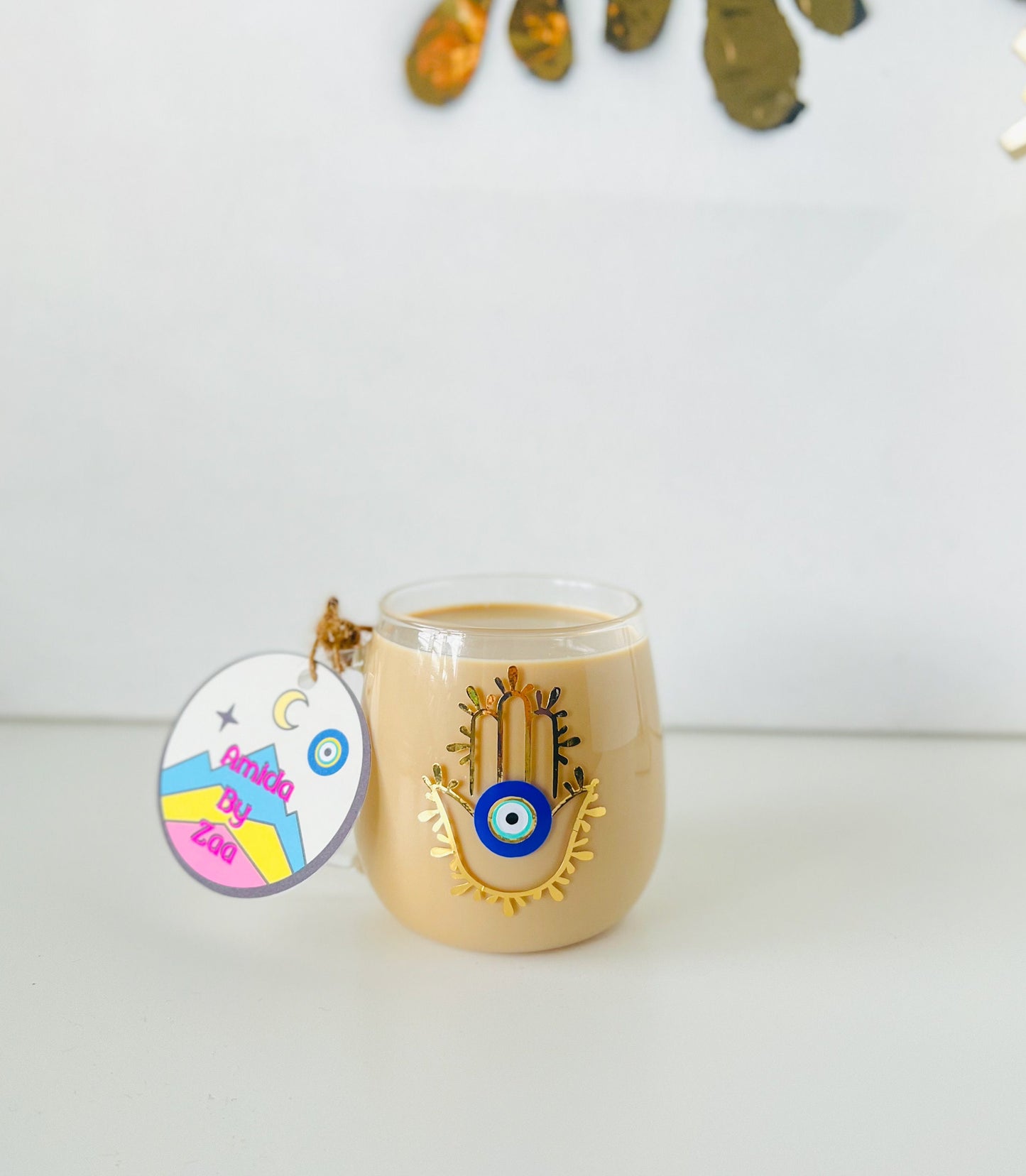 Evil Eye Design Hamsa Hand Glass Latte Mug Amida By Zaa