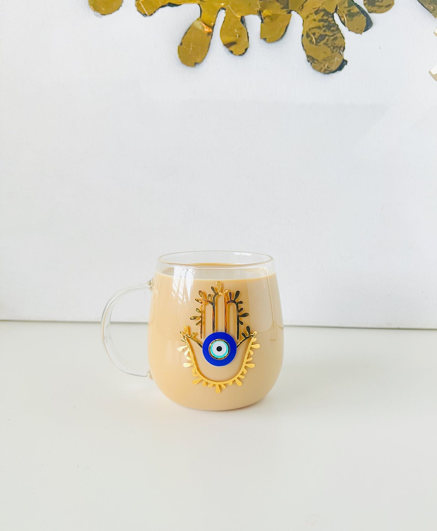 Evil Eye Design Hamsa Hand Glass Latte Mug Amida By Zaa