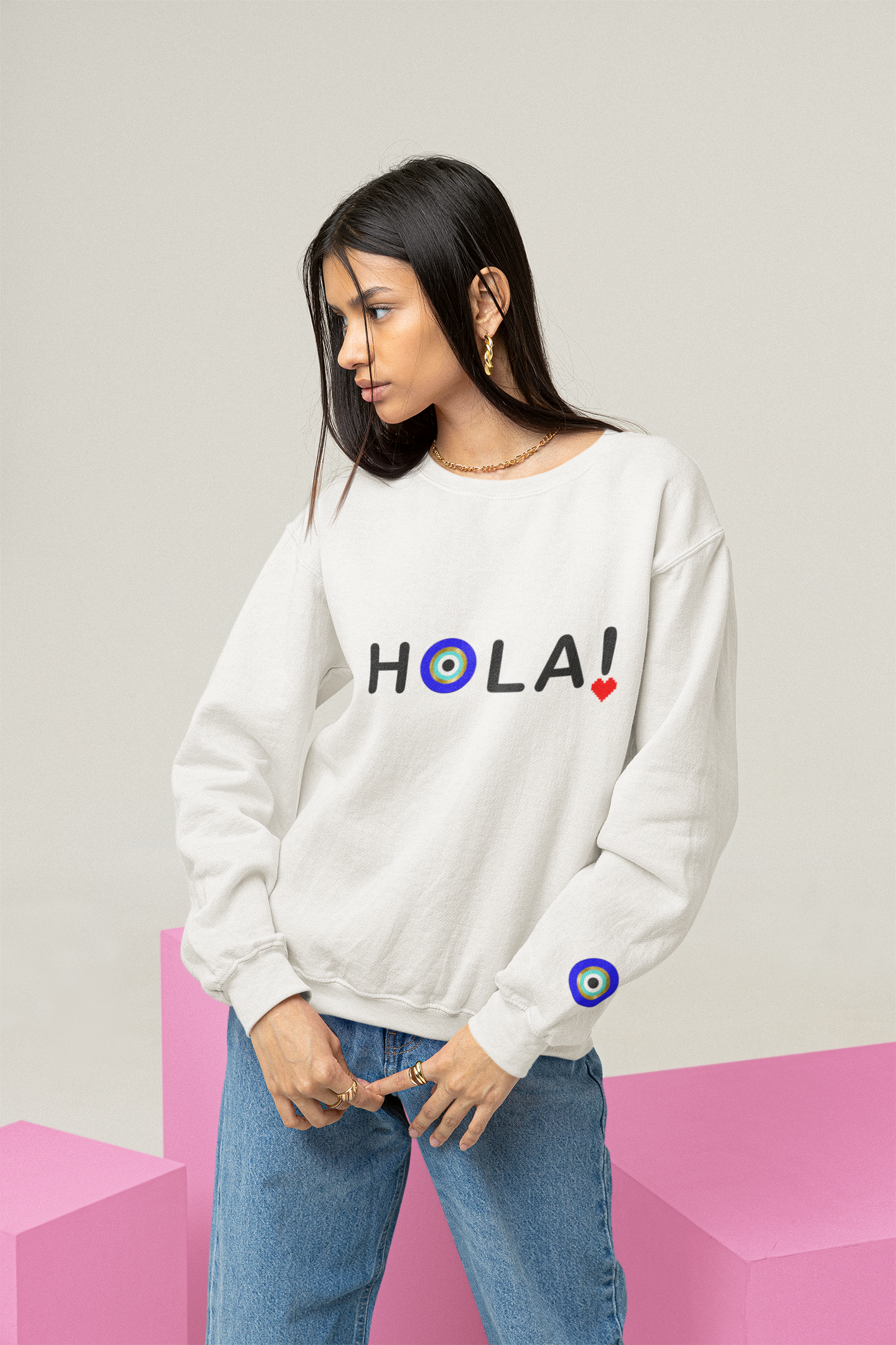 Hola! Sweatshirt With Evil Eye