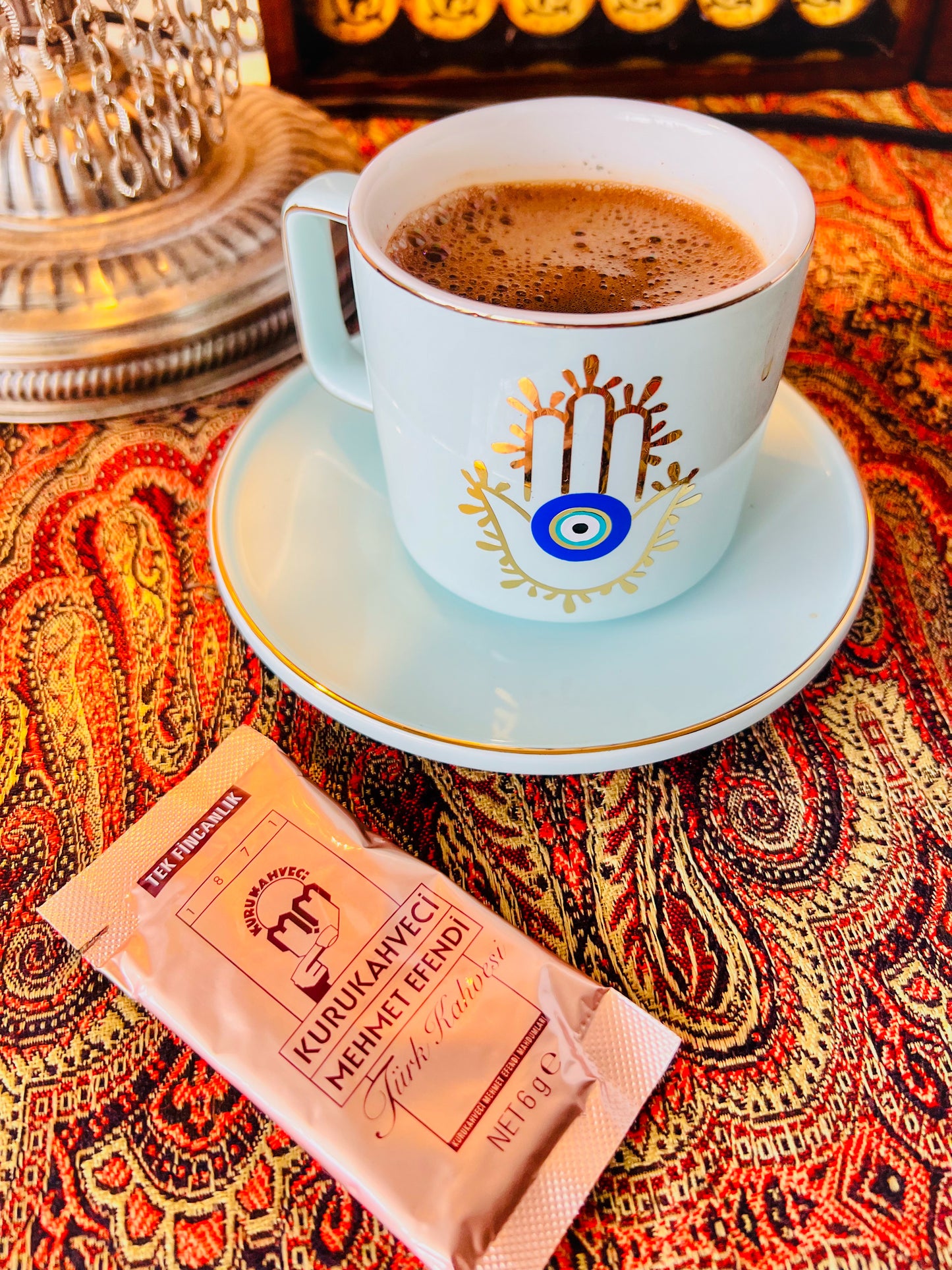 Hamsa Hand Coffee Cup With Turkish Coffee