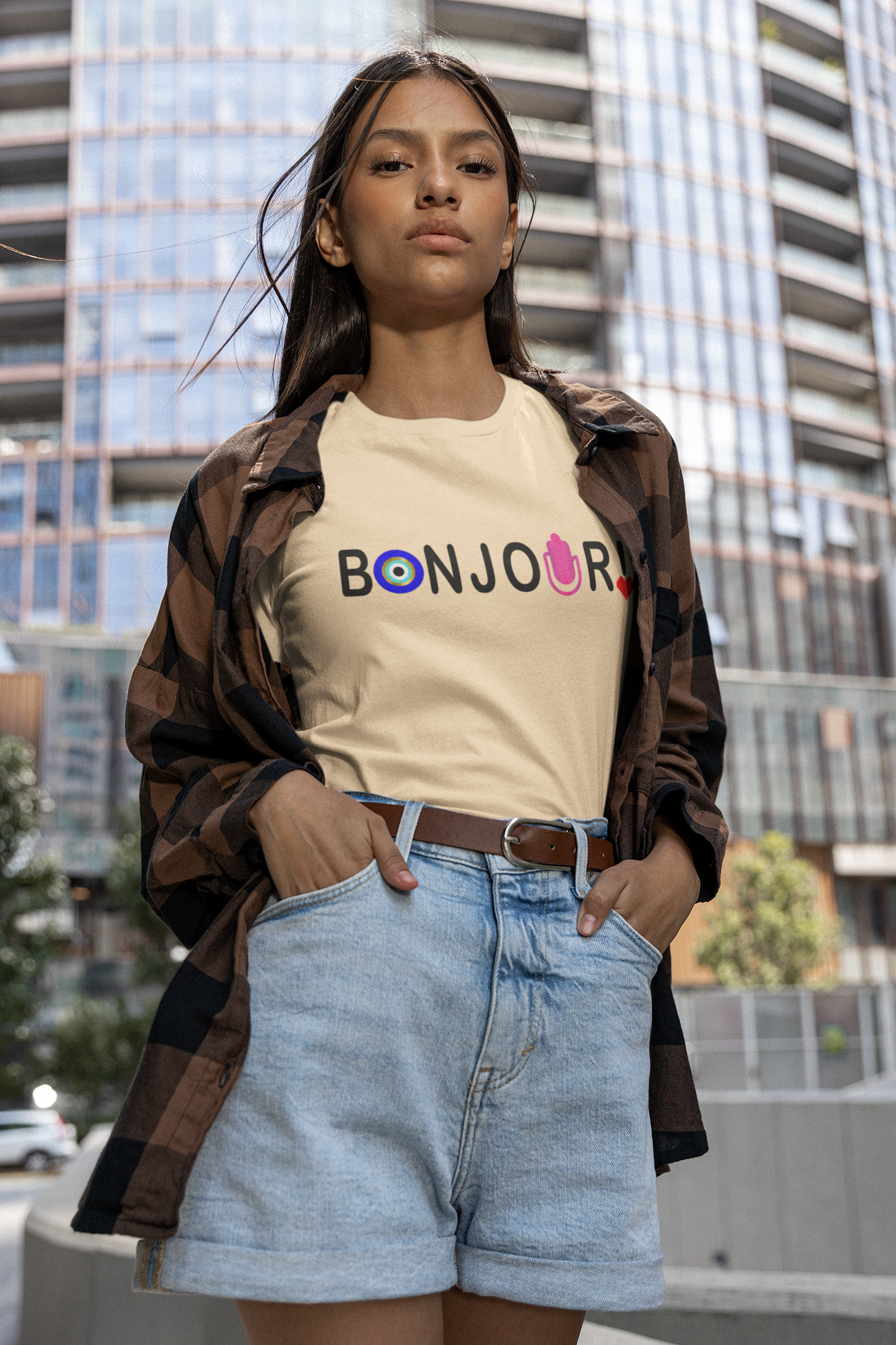 Bonjour T-shirt With Eye And Hamsa