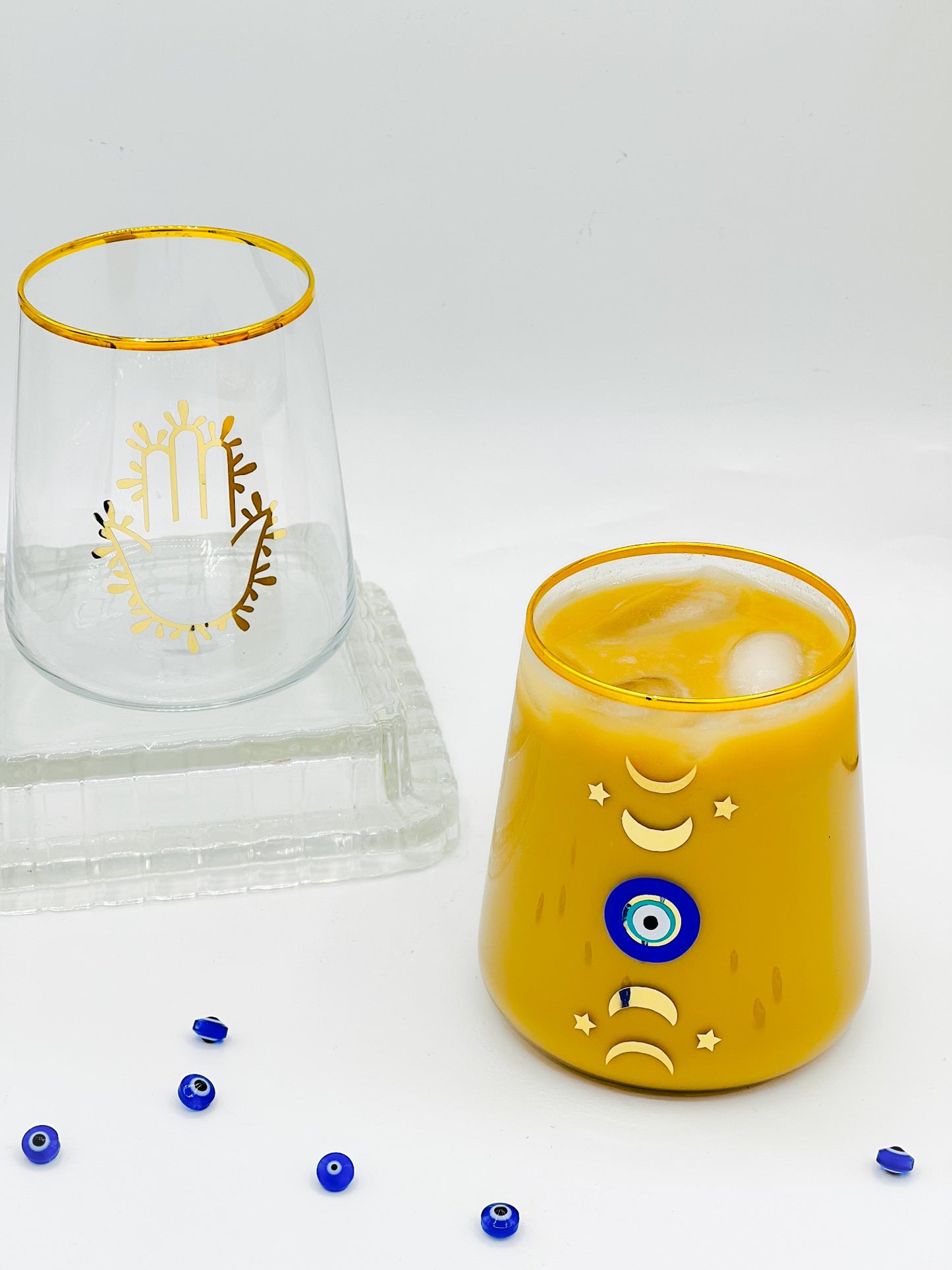 Moon Phases Evil Eye Wine Glass, Iced Coffee Glass