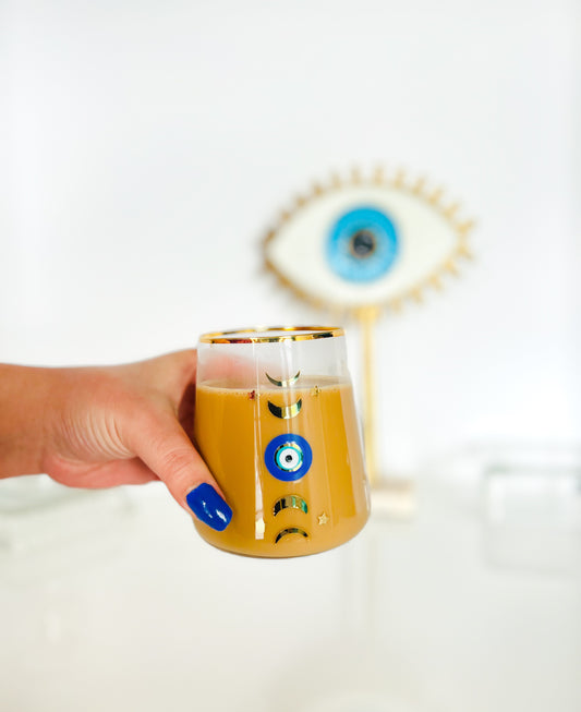 Moon Phases Evil Eye Wine Glass, Iced Coffee Glass