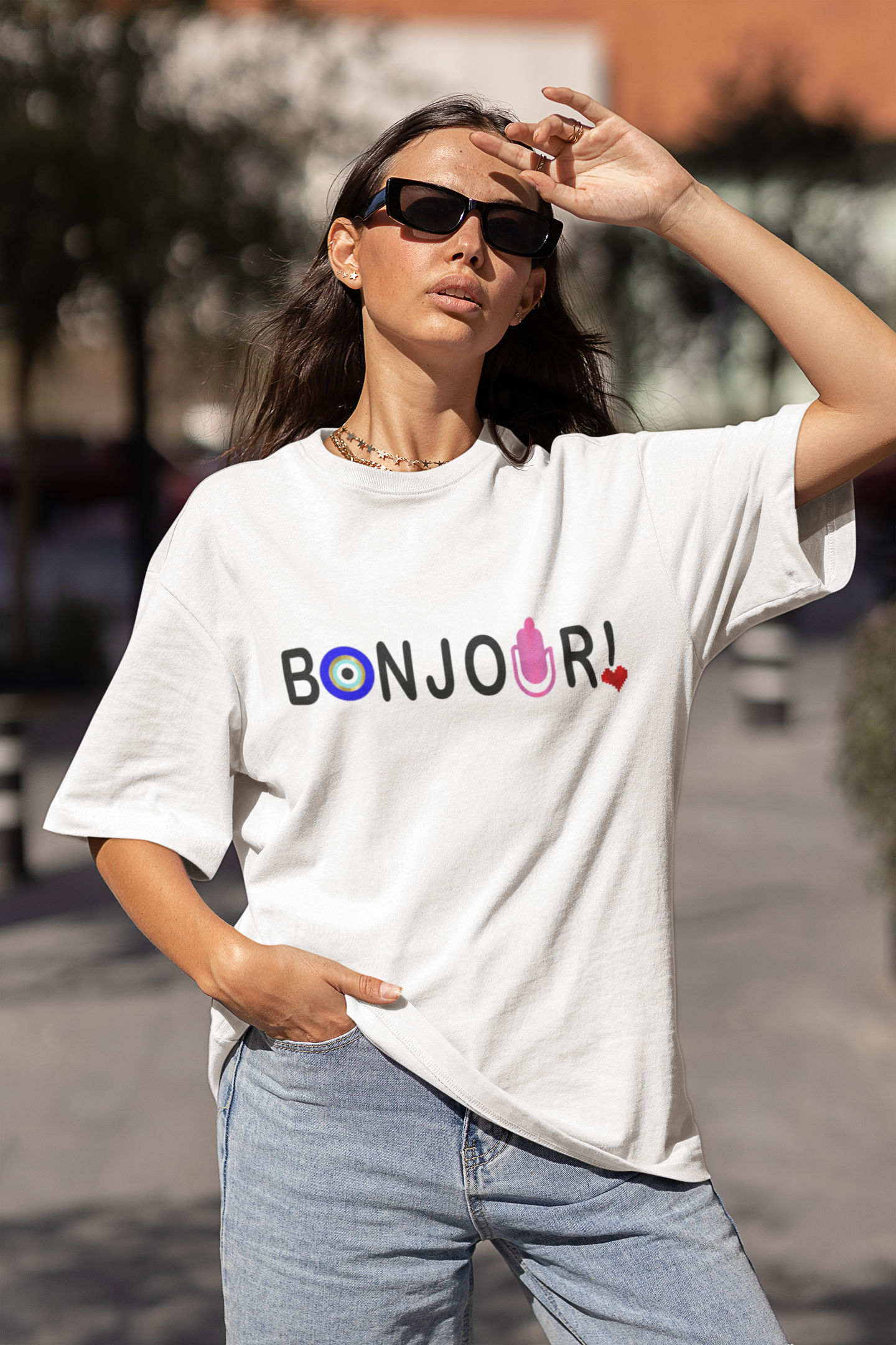 Bonjour T-shirt With Eye And Hamsa