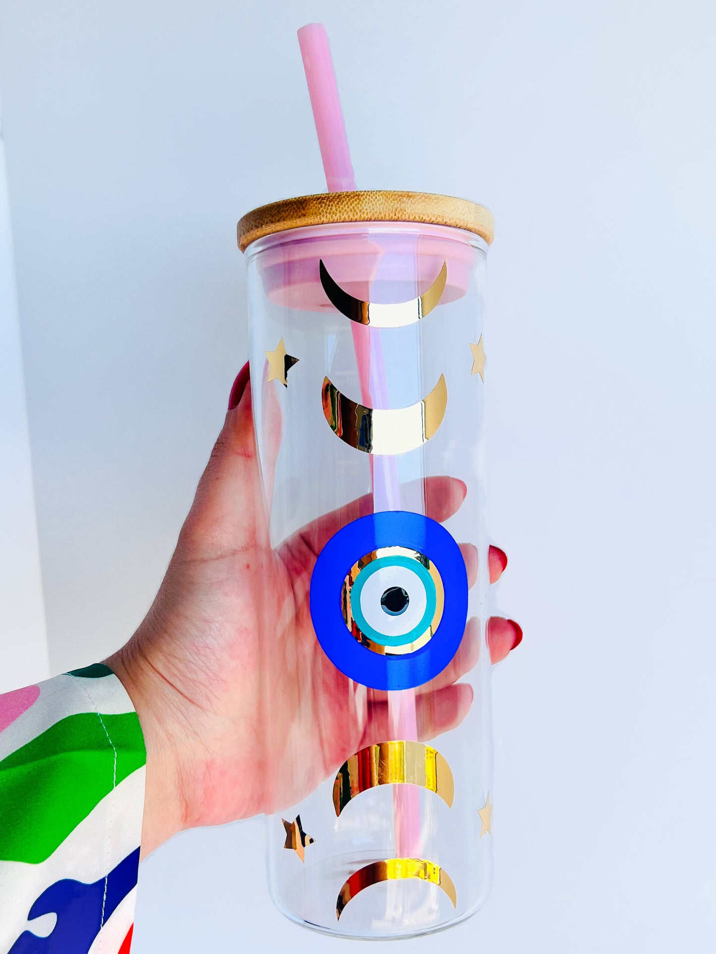 Moon Phases Pink Glass Tumbler