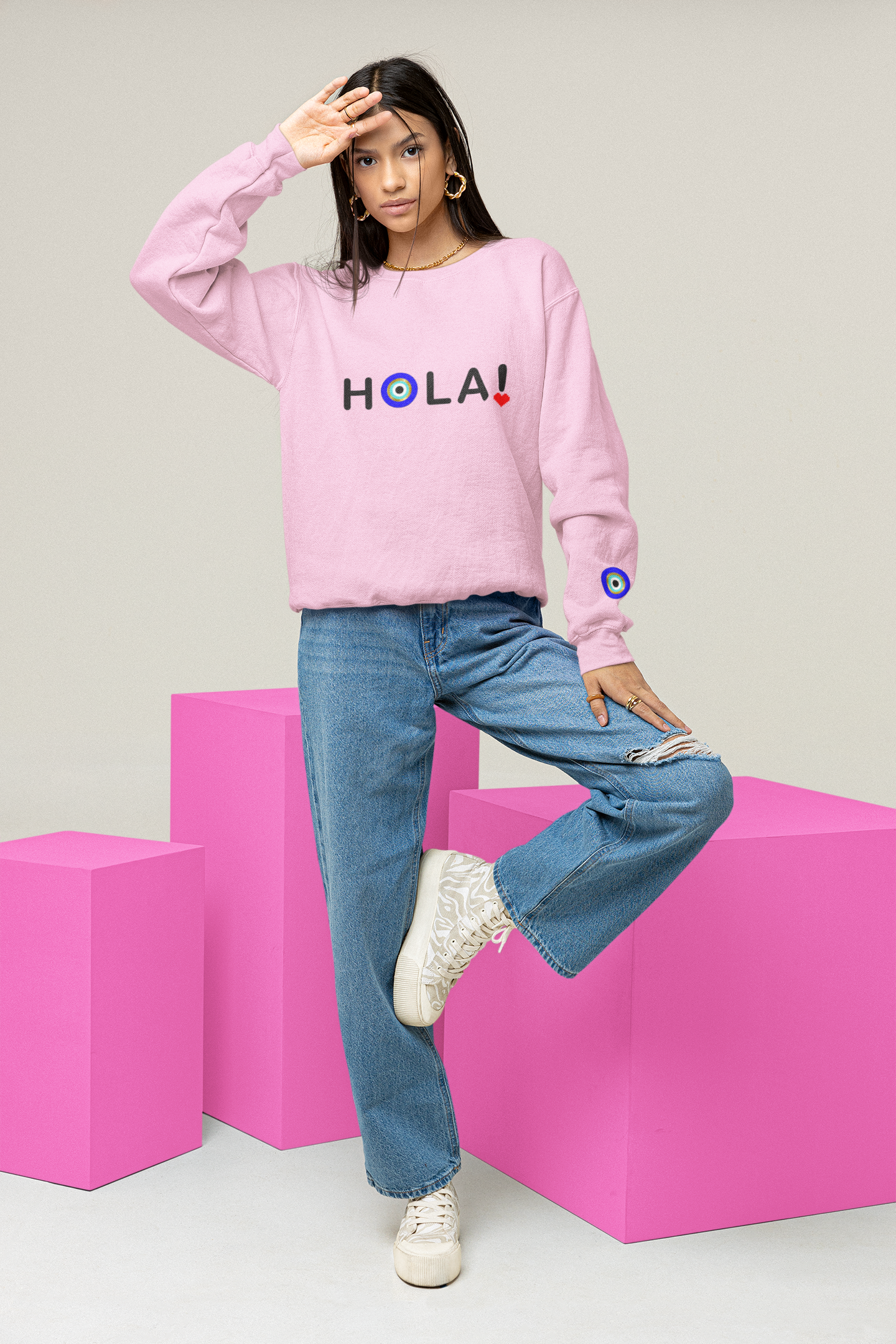 Hola! Sweatshirt With Evil Eye