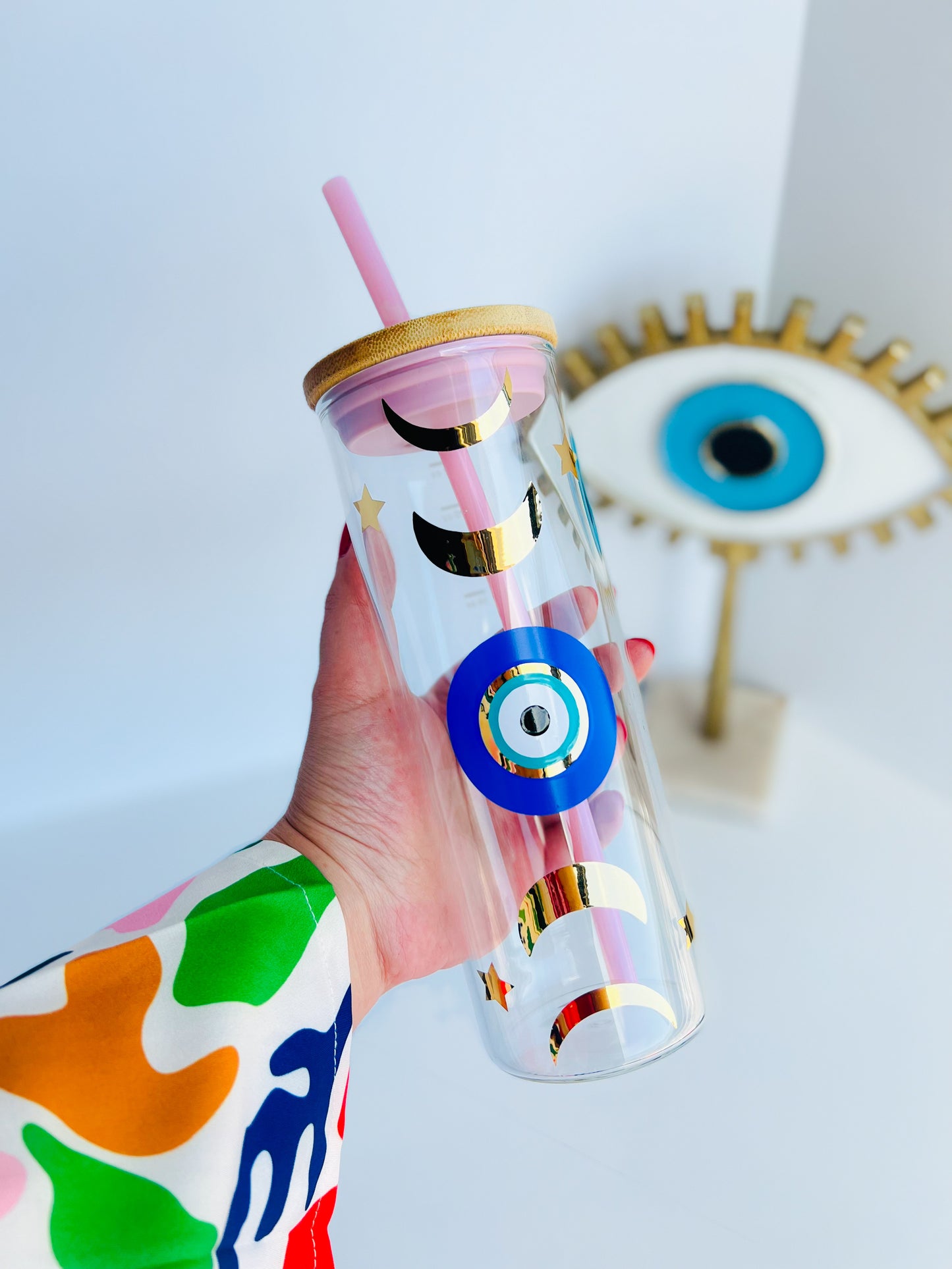 Moon Phases Pink Glass Tumbler