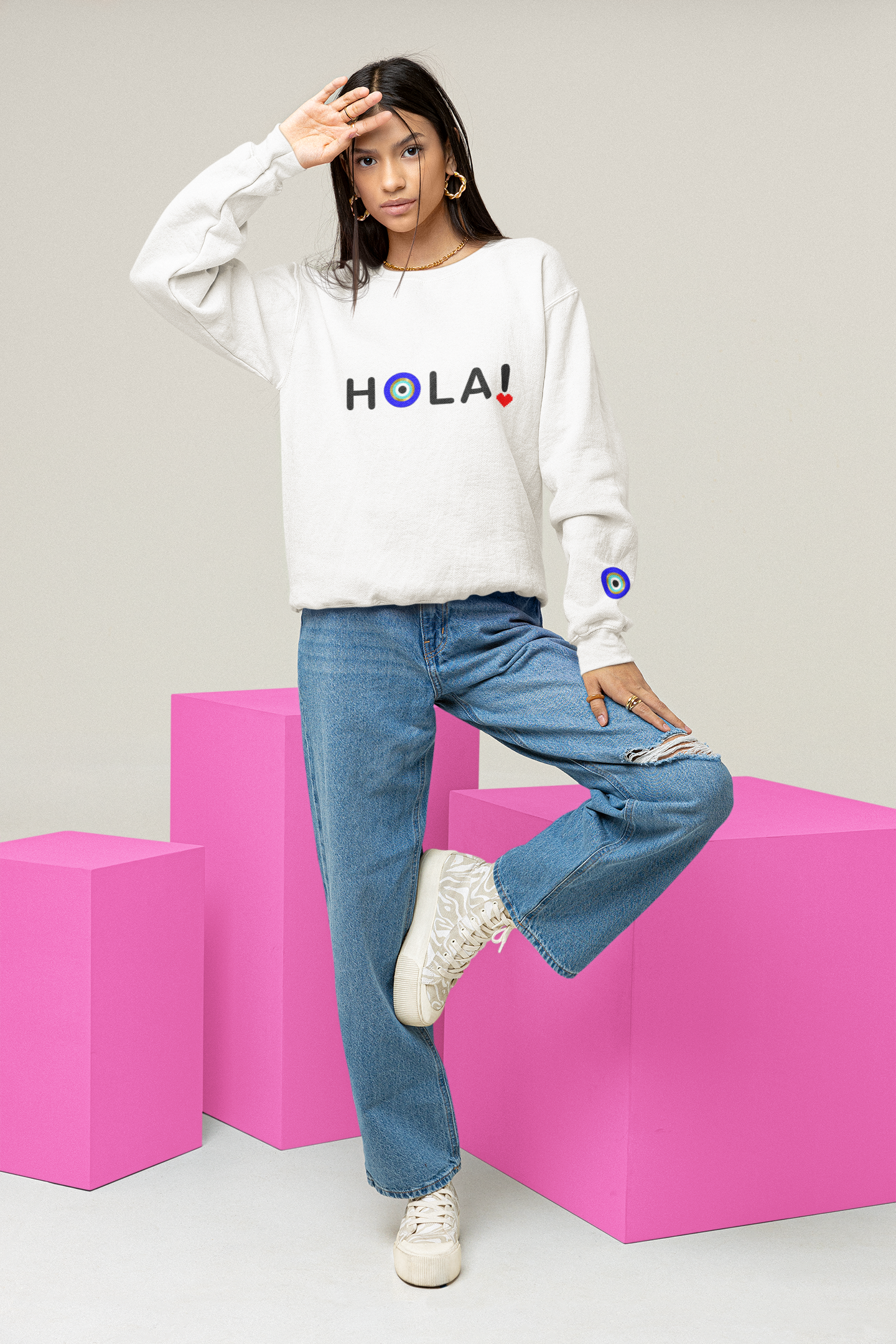 Hola! Sweatshirt With Evil Eye