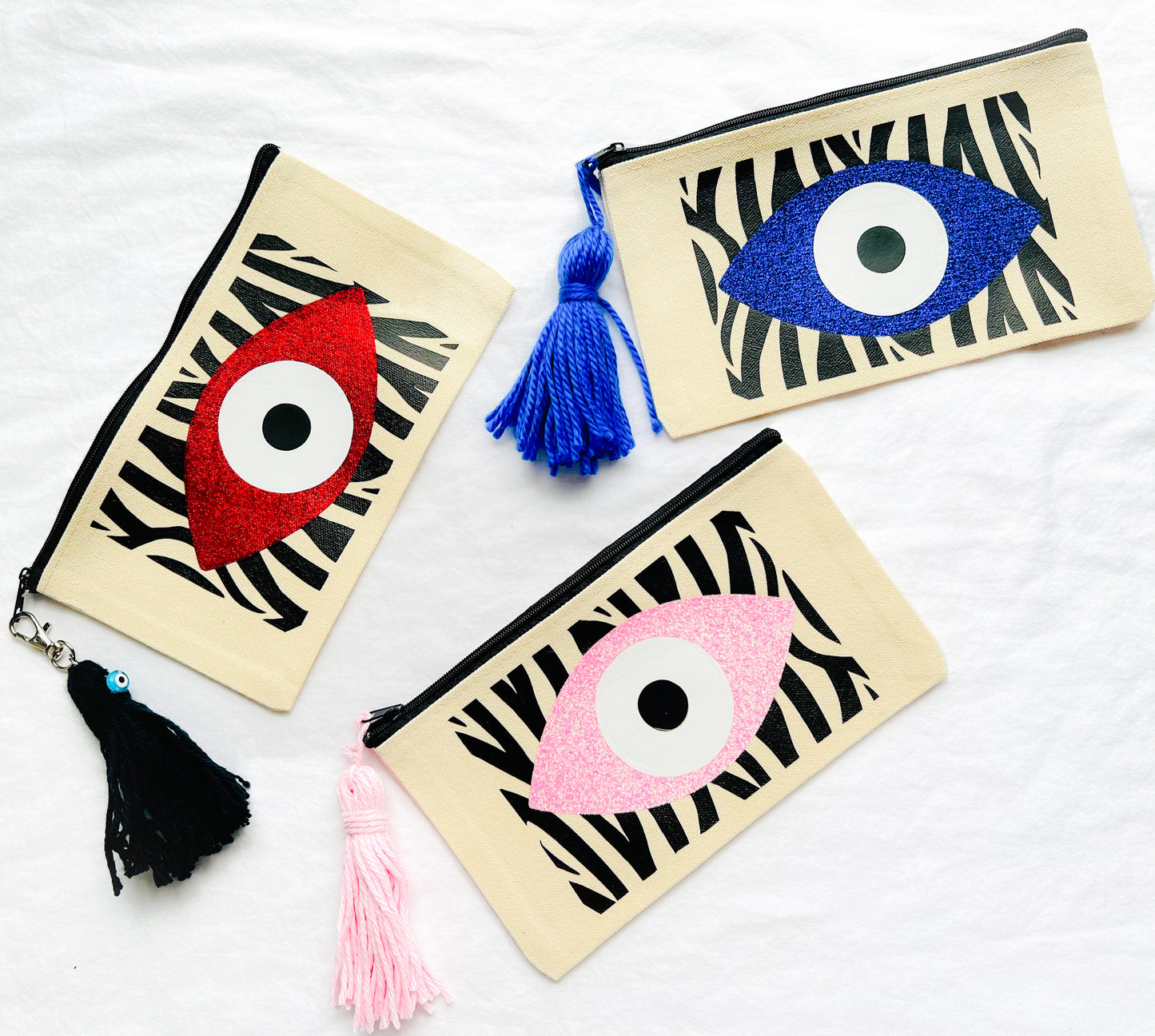 Evil Eye Zebra Print Makeup Bag, Evil Eye Clutch