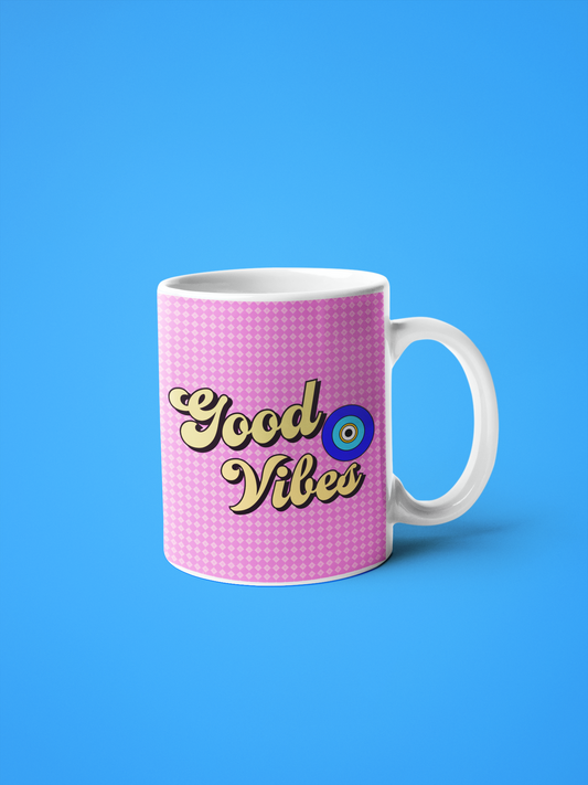 Good Vibes Amida By Zaa©️ Evil Eye White glossy mug