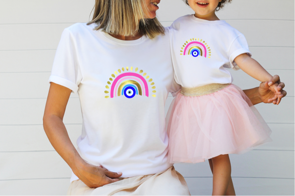 Mom And Daughter Evil Eye Rainbow T-shirt