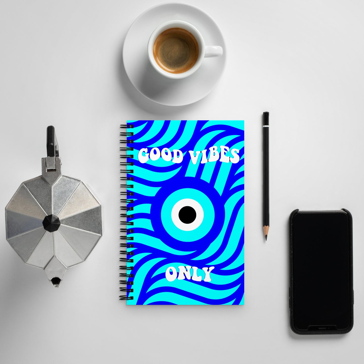 Good Vibes Only Amida Notebook, Evil Eye Notebook, Spiral notebook