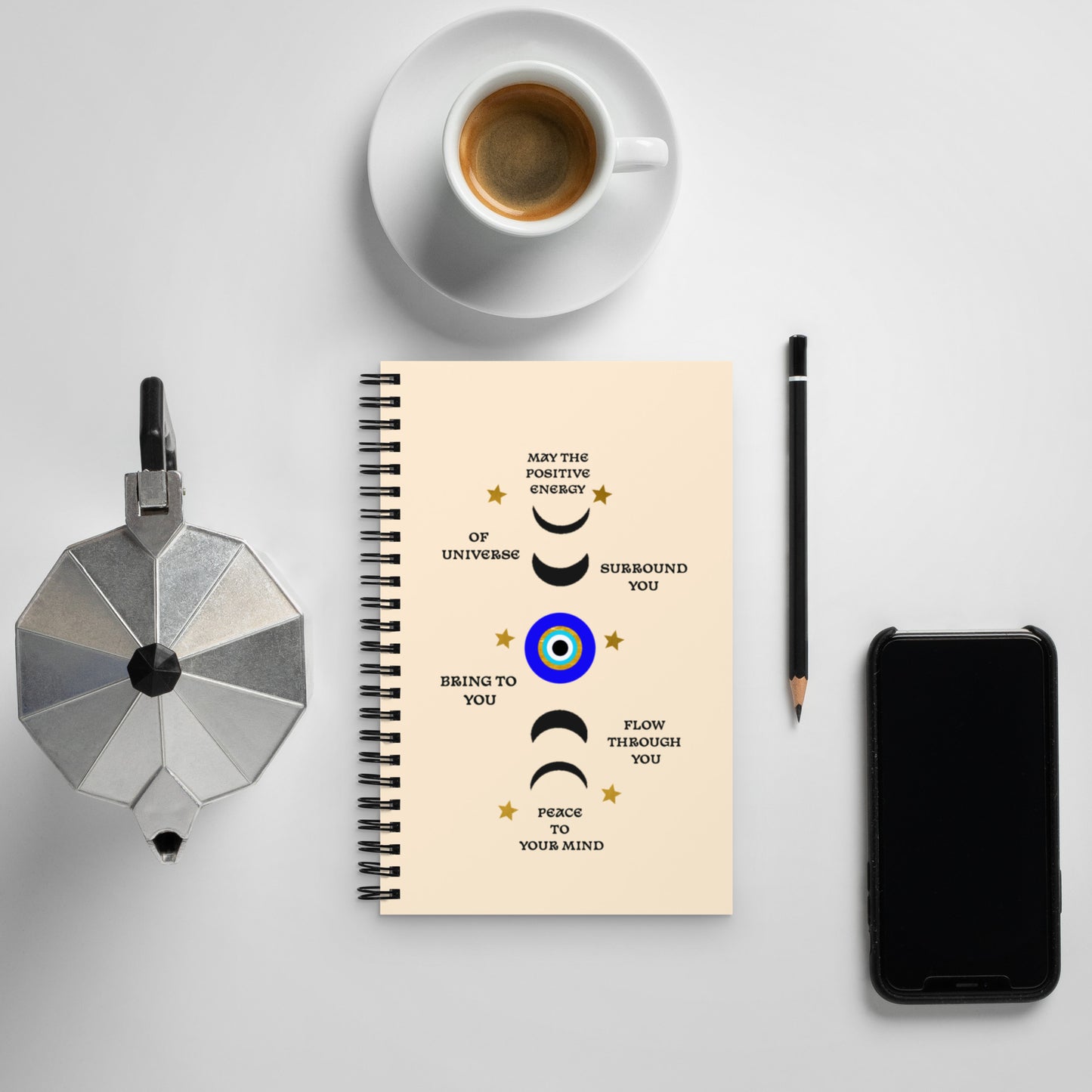 Moon Phases Evil Eye Spiral notebook