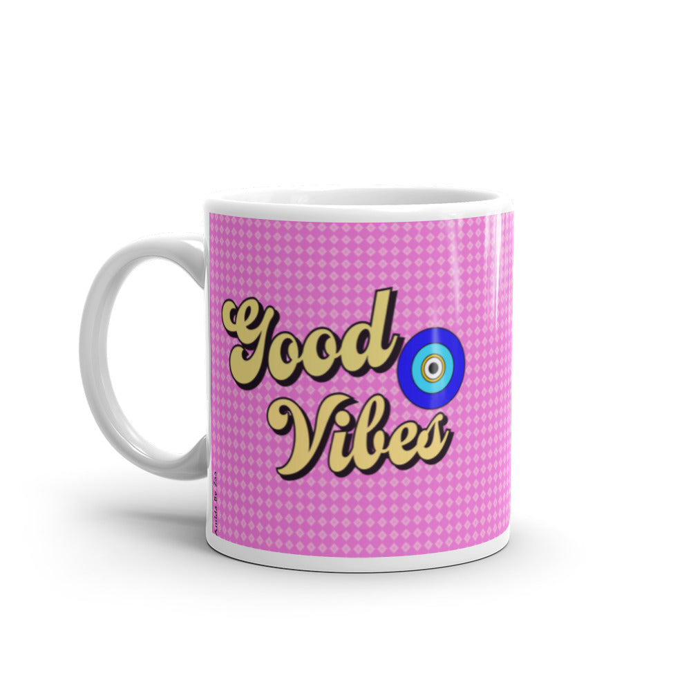 Good Vibes Amida By Zaa©️ Evil Eye White glossy mug