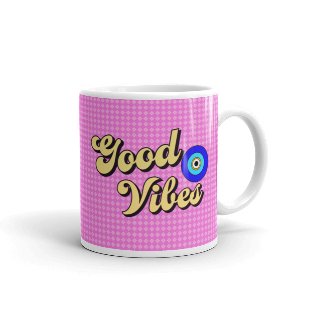 Good Vibes Amida By Zaa©️ Evil Eye White glossy mug